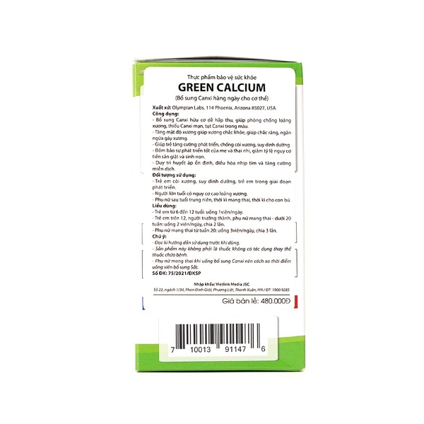 Ảnh của [HÀNG NHẬP KHẨU] Viên uống Green Calcium Olympian Labs 100 Viên Bổ Sung Canxi Hữu Cơ Cho Mẹ Bầu