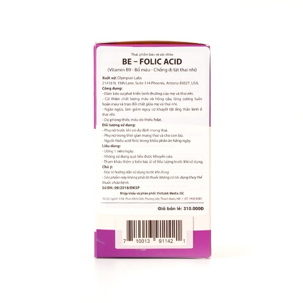 Ảnh của BE - FOLIC ACID - Bổ sung axit folic cho bà bầu ( hộp 100viên )