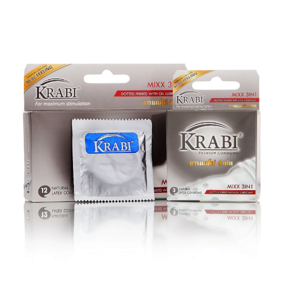 Ảnh của Bao cao su Krabi gân-gai-gel bôi trơn - Mixx 3in1 Krabi Premium condoms hàng Thái Lan Hộp 12 chiếc