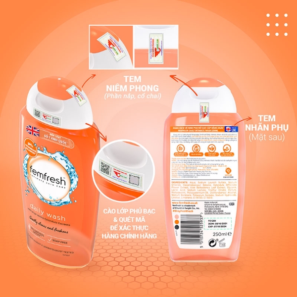 Ảnh của Dung dịch vệ sinh phụ nữ cao cấp hàng ngày Femfresh Daily Wash 250ml ( màu cam )