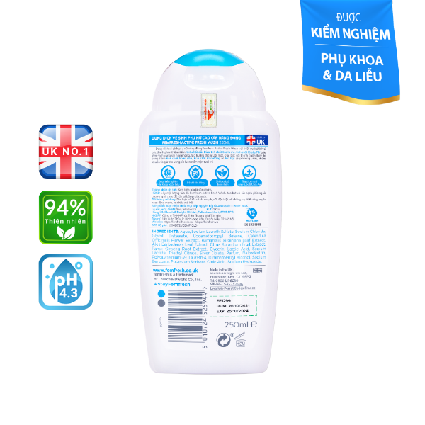 Ảnh của Dung dịch vệ sinh phụ nữ cao cấp năng động Femfresh Active Wash 250ml ( màu xanh )