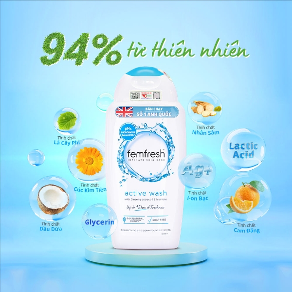 Ảnh của Dung dịch vệ sinh phụ nữ cao cấp năng động Femfresh Active Wash 250ml ( màu xanh )
