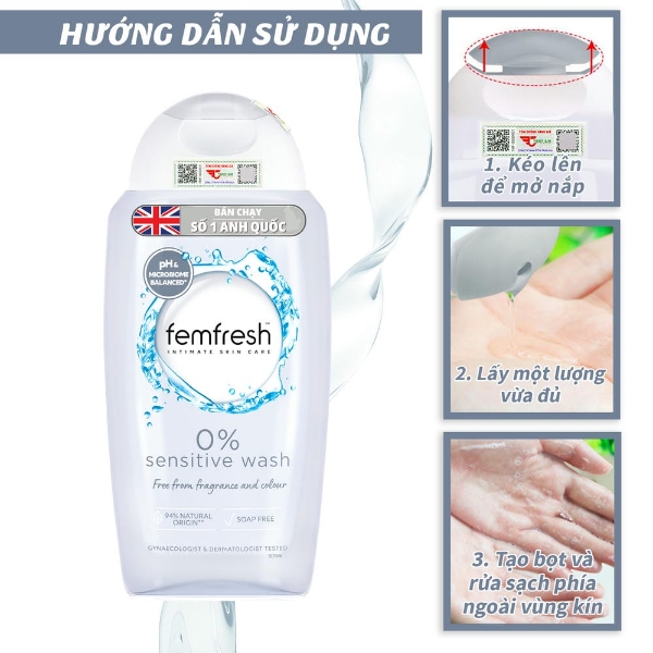 Ảnh của Dung dịch vệ sinh phụ nữ cao cấp cho da nhạy cảm Femfresh 0% Sensitive Wash 250ml (màu xám )