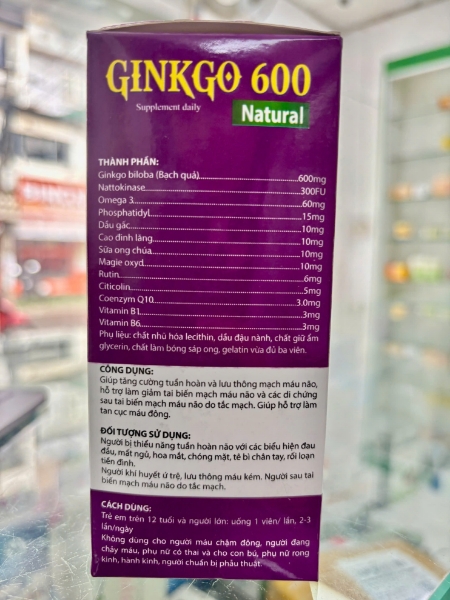 Ảnh của Viên uống Ginkgo 600 tăng cường tuần hoàn não (Hộp 100 viên)
