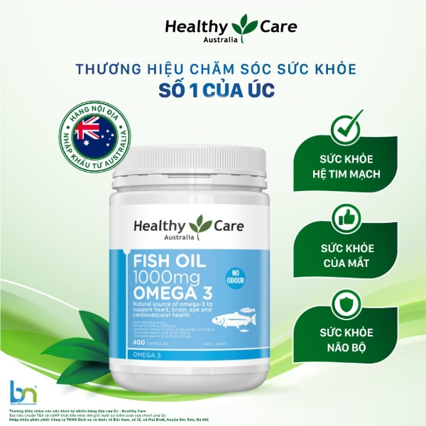 Ảnh của [HÀNG NHẬP KHẨU] VIÊN DẦU CÁ OMEGA 3 1000MG HEALTHY CARE (hộp 400viên) 