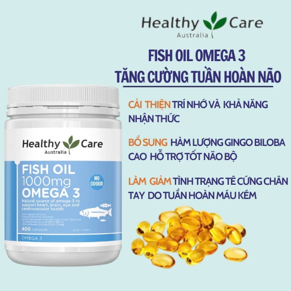 Ảnh của [HÀNG NHẬP KHẨU] VIÊN DẦU CÁ OMEGA 3 1000MG HEALTHY CARE (hộp 400viên) 