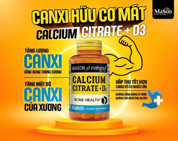 Ảnh của Mason Natural Calcium Citrate + D3 bổ sung canxi hữu cơ (Lọ 60 viên)