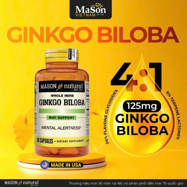 Ảnh của [HÀNG NHẬP KHẨU] Mason Natural Ginkgo Biloba hỗ trợ tuần hoàn não trí nhớ (100 viên)