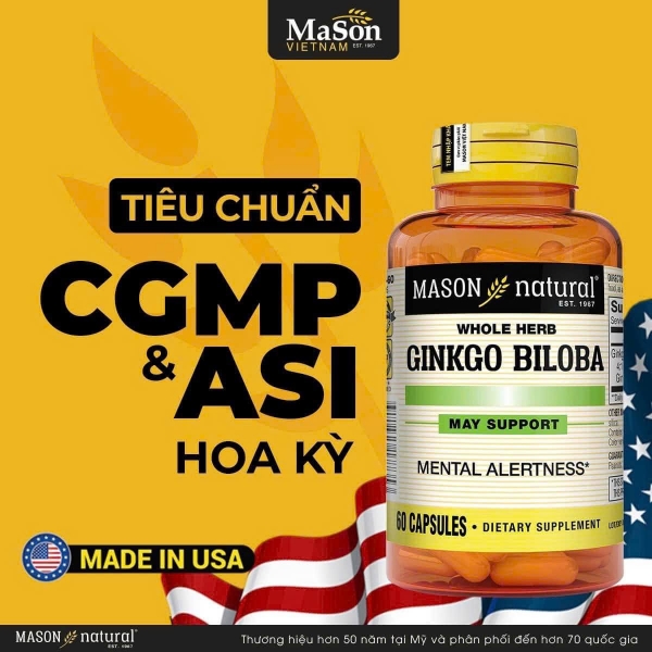 Ảnh của [HÀNG NHẬP KHẨU] Mason Natural Ginkgo Biloba hỗ trợ tuần hoàn não trí nhớ (100 viên)