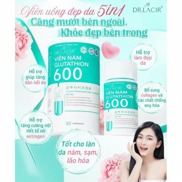 Ảnh của Viên Uống Trắng Da Ngừa Nám DR.LACIR Glutathione 600 Hộp 30 Viên 
