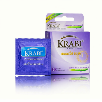 Ảnh của Bao cao su Krabi trơn mỏng kéo dài thời gian Smooth Longtime Hộp 3 chiếc