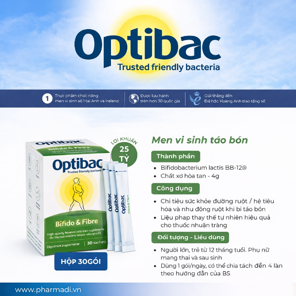 Ảnh của [HÀNG NHẬP KHẨU] Optibac Bifido & Fibre Men Vi Sinh Hỗ Trợ Tiêu Hóa Hộp 30 gói