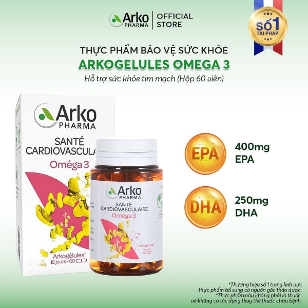 Ảnh của [HÀNG NHẬP KHẨU] Viên uống Omega 3 Arkopharma hỗ trợ tăng cường sức khỏe tim mạch (hộp 60 viên)