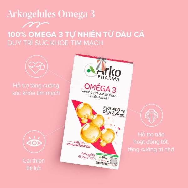 Ảnh của [HÀNG NHẬP KHẨU] Viên uống Omega 3 Arkopharma hỗ trợ tăng cường sức khỏe tim mạch (hộp 60 viên)